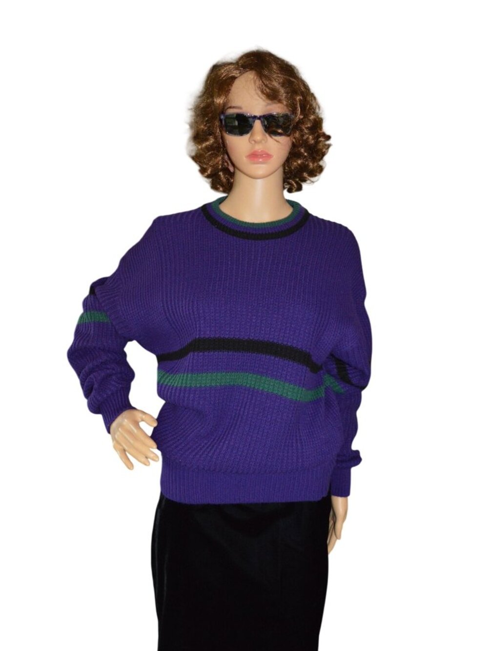 80s Trent Sport Men's' Vintage Purple Knit Sweater Size XL Stripes Sporty Street